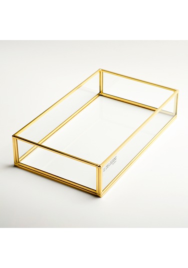 Cam Tepsi Pirinç & Gold 25x15x5cm