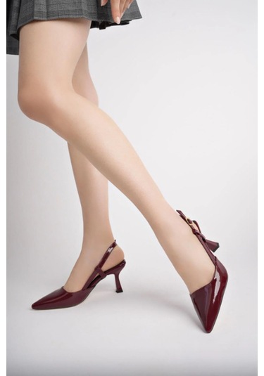 St-002 Bordo Rugan Günlük 7 Cm Topuklu Bayan Ayakkabı Renksiz