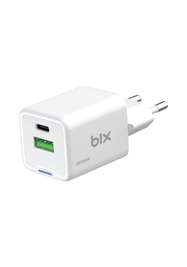 Bix BX2P30G GaN 30W Çift Portlu Şarj Cihazı Beyaz