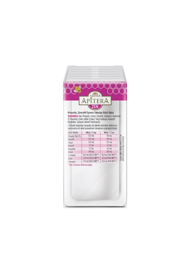 Apitera ZEN Doğal Bal, C Vitamini, Çinko, Selenyum, Zencefil, Tarçın, Karanfil, Karabiber, Limon ve Propolis İçeren Takviye Edici 56'lı Saşe