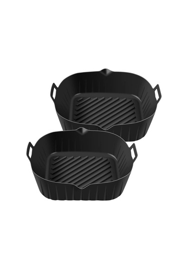 Saplı Silikon Tencere, 8.6 İnç Yeniden Kullanılabilir Hava Fritöz Kaplamaları, Siyah Siyah