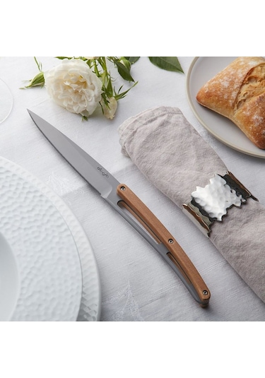 6 Deejo Steak Knives Serrated, Olive Wood