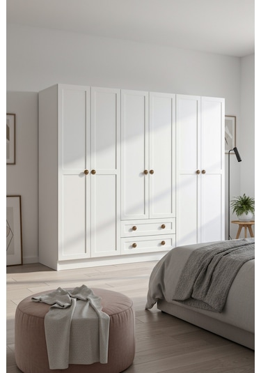 Bohem 4 Kapak 2 Çekmece Aynalı Gardırop K7 Mdf Kapak Beyaz