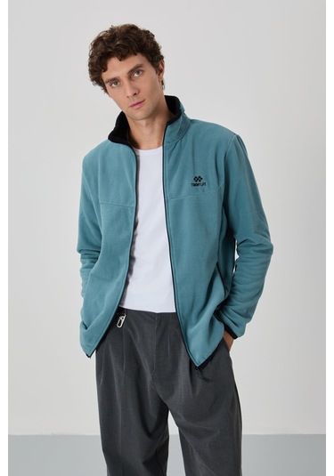 Standart Kalıp Dik Yaka 2li Paket İndigo-mint Yeşili Erkek Polar Sweatshirt - 87992 Indigo