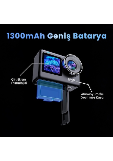 Sjcam SJ10 Pro Dual Screen 20MP 4K60 8X Dijital Zoom 154° 240FPS Kılıfsız 5M Dalış H.265 1300mAh Aksiyon Kamerası Siyah