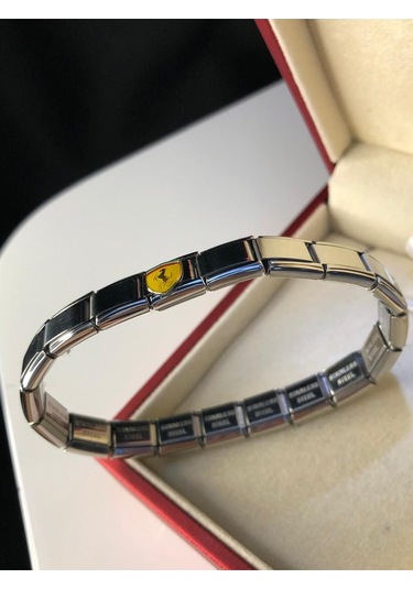 Erkek Kadın Çelik Bileklik - Ferrari Logo Model Italy Nomi Charm Sevgiliye Eşe Babaya Gümüş
