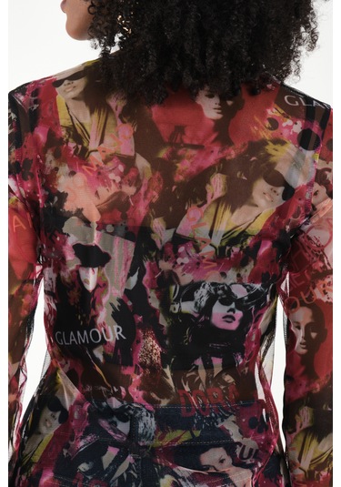 Yırtmaç Detaylı Tül Bluz Pembe