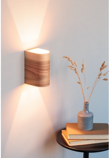 Bombe Kenarlı Yansıtma Tasarım Çift Yönlü Ahşap Salon Duvar Aplik Meşe