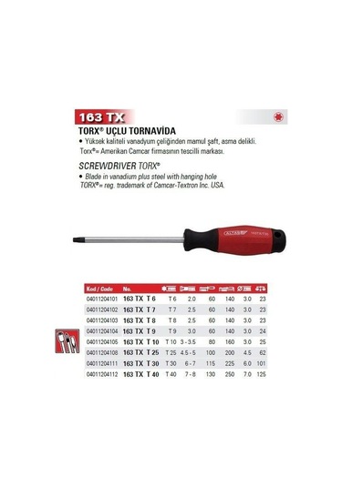 Altaş Torx Uçlu Tornavida 163 Tx/t9