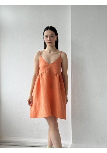 Retrobird Tasarım June Askılı Mini Elbise Kadın Turuncu-13902 Turuncu