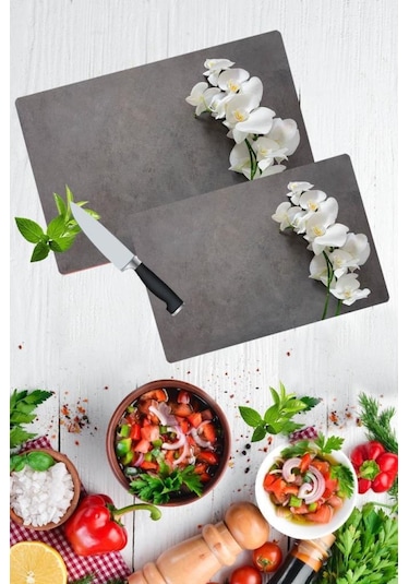 2' Li Takım 30X40 Cm Ve 20X30 Cm White Desenli Cam Kesim Tablası