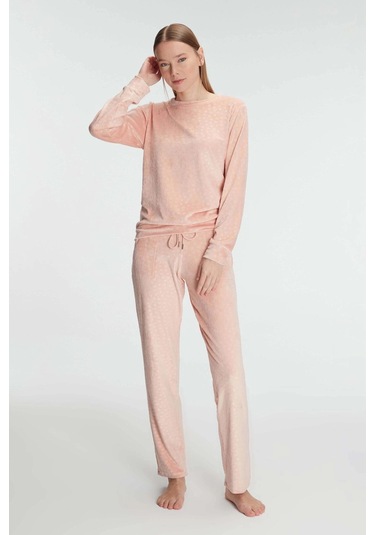 Uzun Kol Sweatshirt Ve Pantolon Takım Pijama Takımı Şeftali