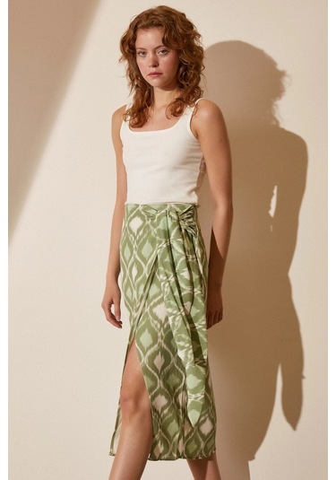 Never More Yırtmaçlı Desen Etek Yeşil