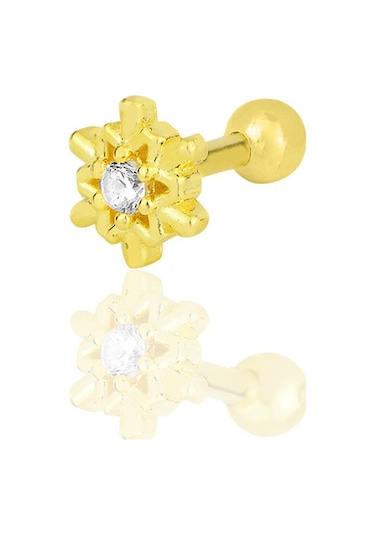 Gümüş Altın Yaldızlı Zirkon Taşlı Kar Tanesi Tragus Helix Piercing Küpe Altın