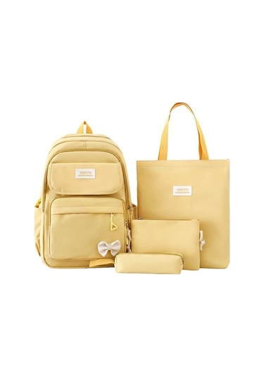 Novahub Dört Parça Sırt Çantası Seti Düz Renk Sırt Çantası Öğrenci Okul Çantası Açık Hava Seyahat Geniş Kapasiteli Sırt Çantası Sarı Sarı