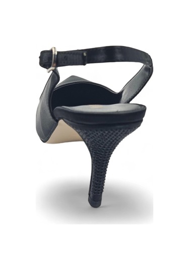 Amber Siyah Topuk Taş Detaylı Kadın Stiletto Topuklu Ayakkabı Siyah