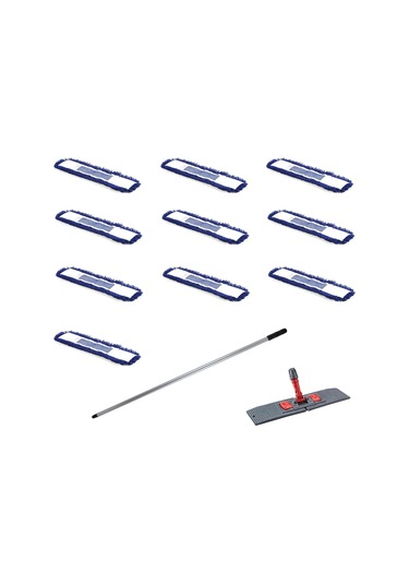 Orlon Mavi Statik Toz Mop Takımı Seti - 60 CM - 10 Adet Mop + Mop Tutucu + Sap - 1 Takım