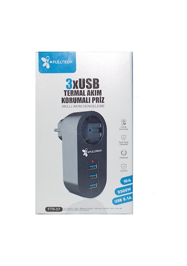 Akım Korumalı Tekli Priz - Akıllı Akım Dengeleme - 3xusb - Isıya Karşı Dayanıklı