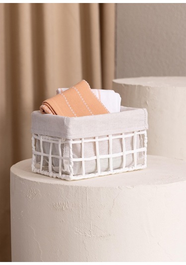 The Mia Braid Hasır Organizer Sepet Beyaz 22x14x13 Cm