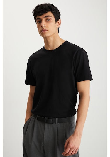 Mıchel Erkek Slim Fit Dar Kesim %100 Organik Pamuklu Yana Kayan Dikişli Basic Örme Siyah T-shirt