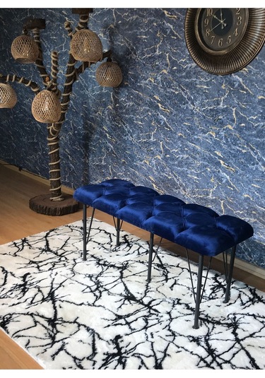 Yirmi15 Metal Ayaklı Babyface Mavi Puf & Bench