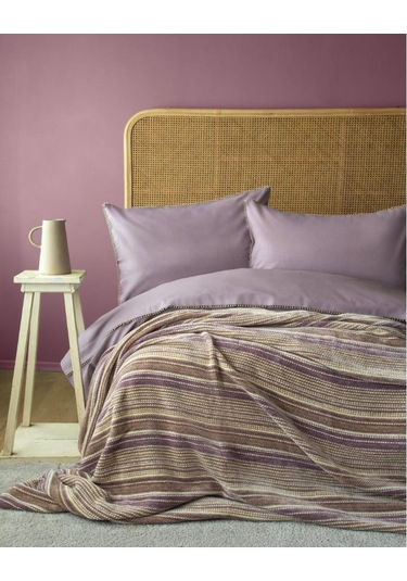 Ap Çift Kişilik Lizbon Lila Yatak Örtülü Nevresimli Set Lila