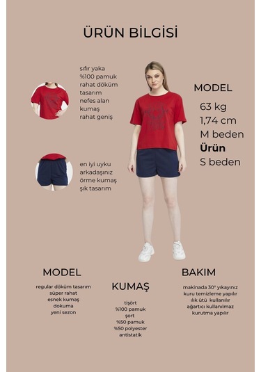 Bella Dossi Pamuklu Kısa Kollu Baskılı Kadın Şortlu Yazlık Pijama Takımı Kırmızı