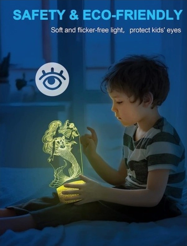 Fastbuy Çocuklar Için Deniz Kızı Gece Lambası, 3d Uzaktan Kumanda 16 Renk, Siyah Dekor Hediye 599kq6 Siyah