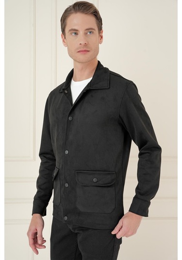 Comfort Fit Mono Yaka Kapaklı Cep Casual Siyah Ceket C 699 Siyah