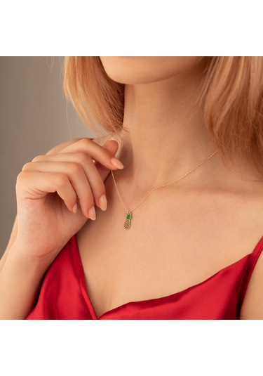 Dkmn Gümüş Mineli Ananas Şeklinde Gümüş Kolye