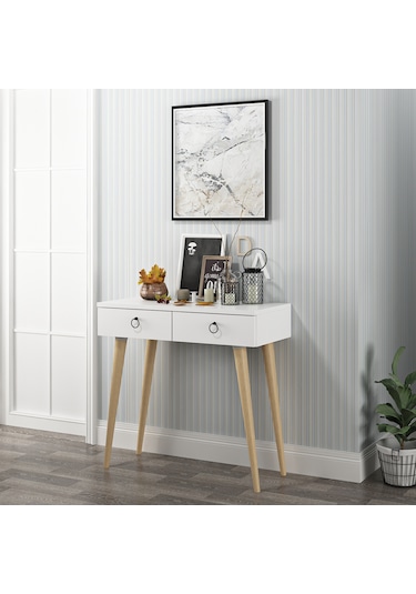 Dekorosso Arden Ahşap Ayaklı Modern Dekoratif Dresuar Beyaz 72cm Beyaz