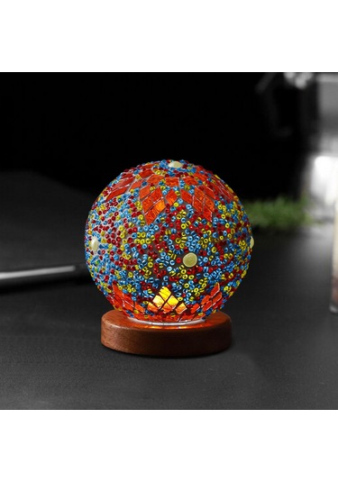 Homyl Gece Işığı Yatak Başı Usb Cam Mozaik Top Türk Lambası Turuncu Çok Renkli