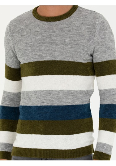 Cacharel Haki Slim Fit Bisiklet Yaka Triko Kazak Yesıl
