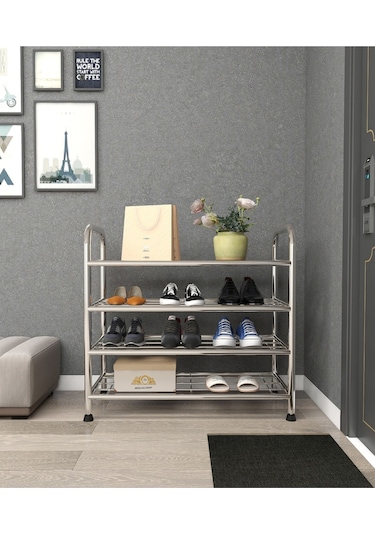 Metallica Concept Çağla 4 Katllı Metal Düzenleyici Çok Amaçli Raf Ayakkabılık Krom