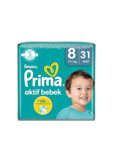 Prima Bebek Bezi Aktif Bebek 8 Beden 17+ KG 31 Adet