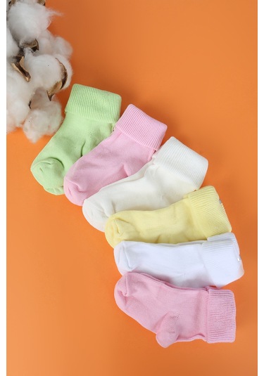 %100 Pamuklu 6'lı Yenidoğan Bebek Çorap Pembe