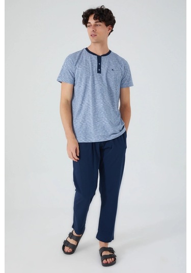 Arnetta 2532 Erkek Kısa Kol Pijama Takım Indigo Mavi Indigo - Mavi