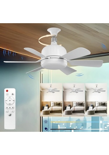 Xuweiwei 46cm 6 Bıçaklı Akıllı Tavan Vantilatörü Beşli Beyaz Paket Vantilatör E26 E27 Soket Led Işık Uzaktan Kumanda Ayarlanabilir Hız 3500k 6000k