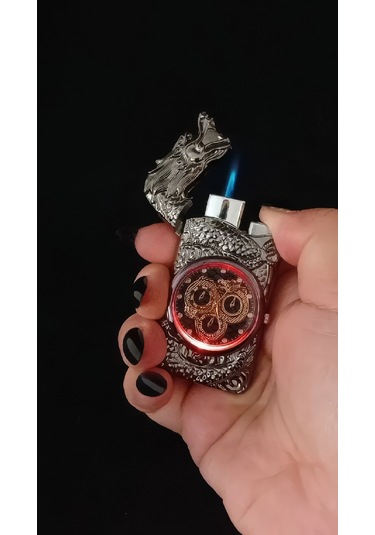 Metal Ejderha Figürlü Saatli Pürmüz Çakmak Çok Renkli