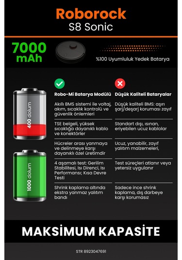 Roborock S8 Sonic Uyumlu Kutusuz 7000 Mah Robot Süpürge Pili