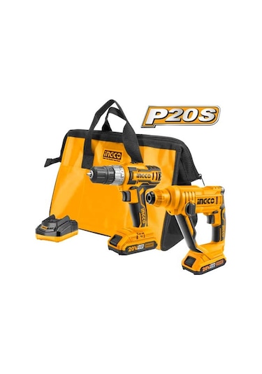 Ingco CKLI2008 20 V Şarjlı Matkap + Darbeli SDS Plus Delici + Çift Batarya