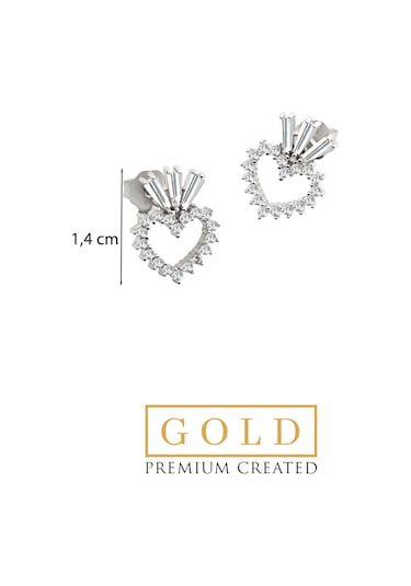 Beyaz Altın Sertifikalı Premium Created Trapez Taşlı Kalp Küpe