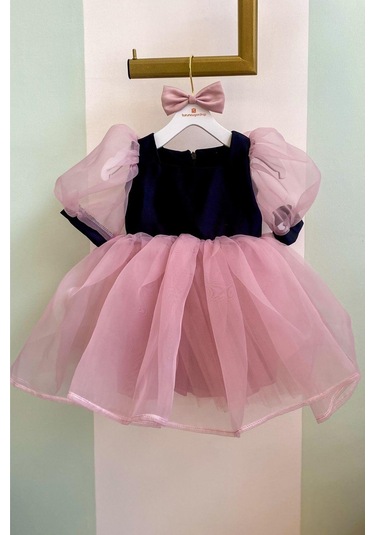 Balon Kol Alt Tütülü Kız Çocuk Elbise Siyah Siyah