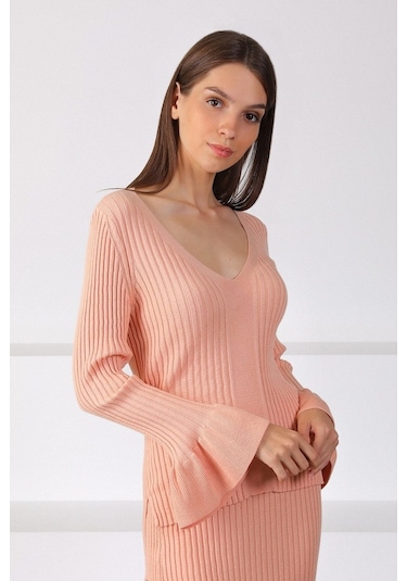 Ferraro Apricot Yırtmaçlı Kadın Triko Etek Pudra