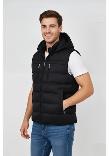 Erkek Kapüşonlu Spor Yelek 4021 Bgl-st04900 Siyah