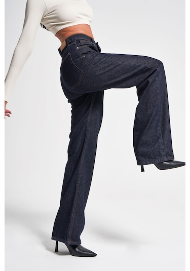 Itsbasic Kadın Koyu Kot Rengi Doris Straight Fit %100 Koton Su Yıkama Denim Jean Koyu Kotrengi