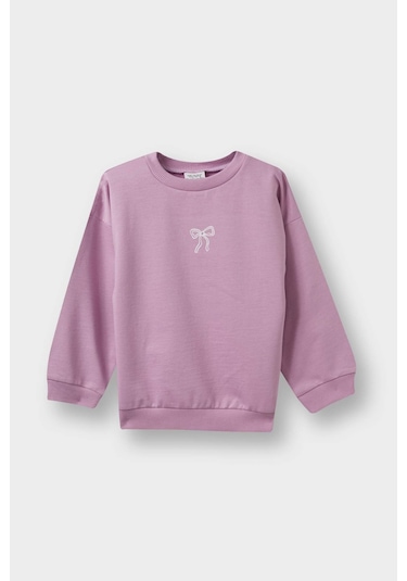 Defacto Kız Bebek Bisiklet Yaka İçi Yumuşak Tüylü Baskılı Sweatshirt E8352a525aupr61 Mor