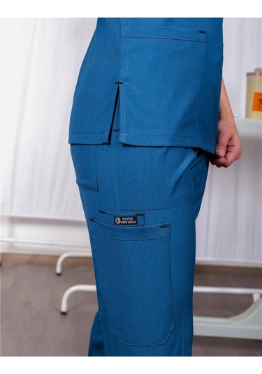 Likralı Cerrahi Forma Unisex Hemşire Doktor Sağlıkçı Forması Scrubs Üniforma İndigo Mavisi