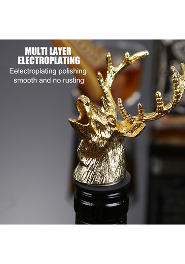 Moveevo Şık Altın Renkli Hayvan Başlı Şarap Sürahisi - Hava Kilidi Ve Çıkarılabilir Silikon Ağız İle Diğer