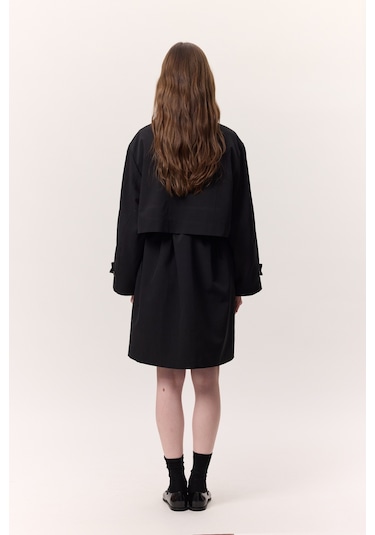 Bel Ayarlamalı Hafif Trençkot Siyah Siyah